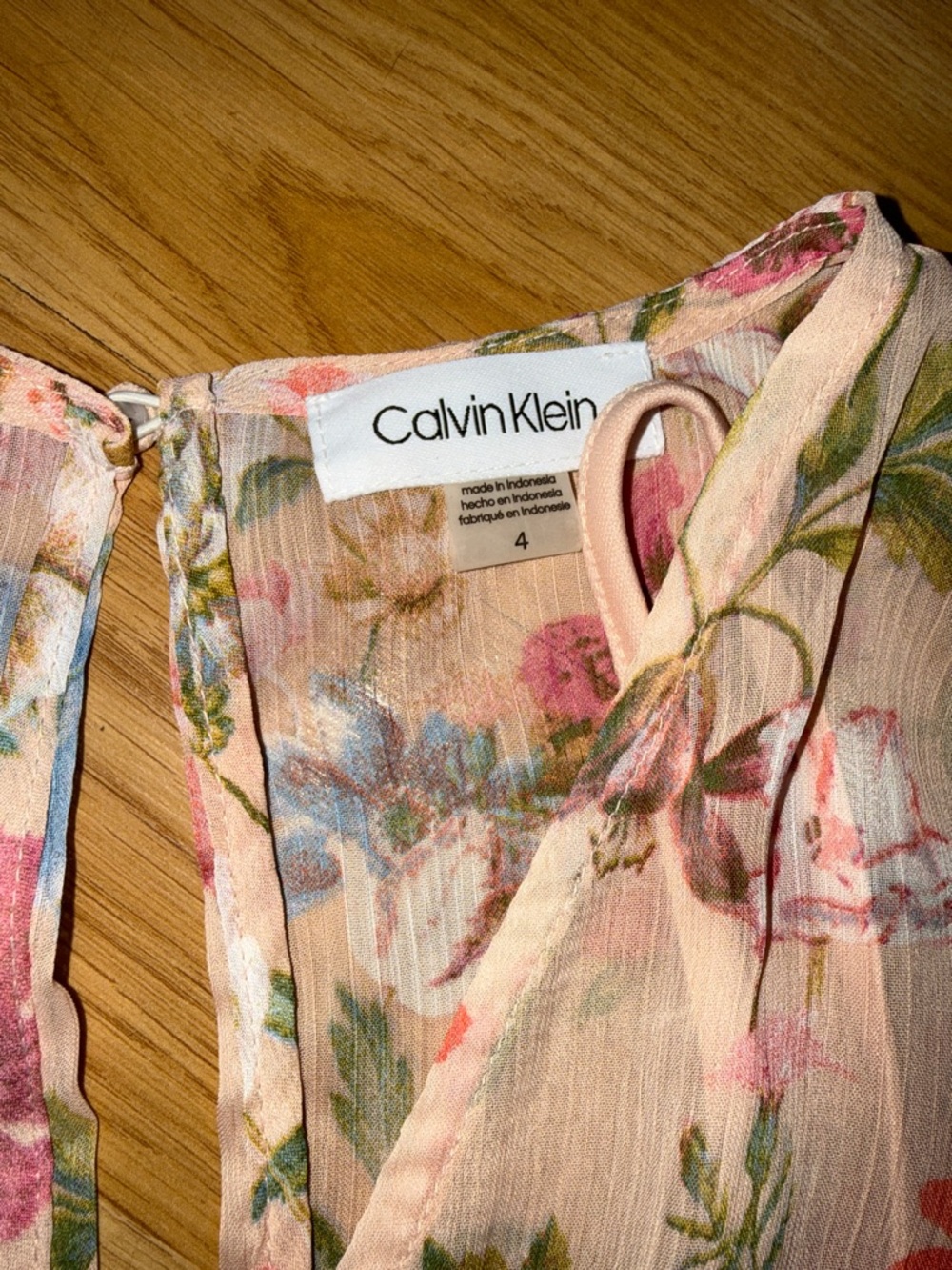 NWT Calvin Klein Peach Floral Sleeveless High-Low Sursplice Midi Dress - Picture 2 of 7